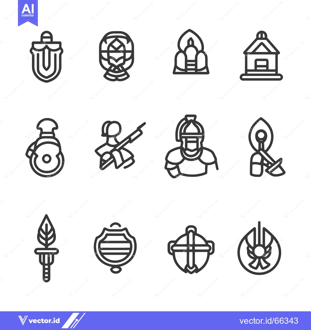 Premium Vector of Set of Medieval and Fantasy Icons with Weapons, Shields and Characters
