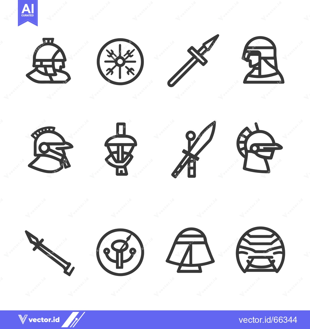 Premium Vector of A Set of Twelve Black and White Roman Warrior Icons