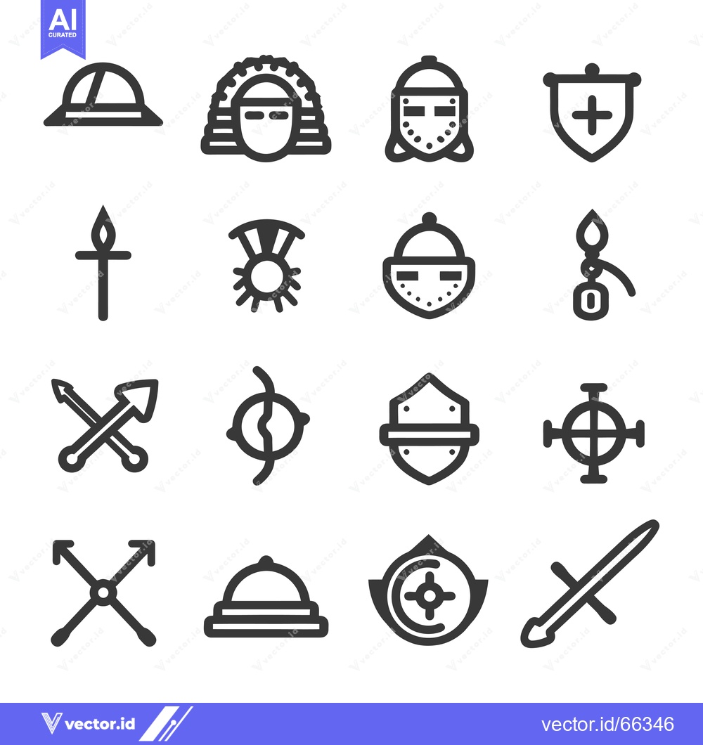 Premium Vector of Set of 16 Line Icons for Military and Medieval Warfare