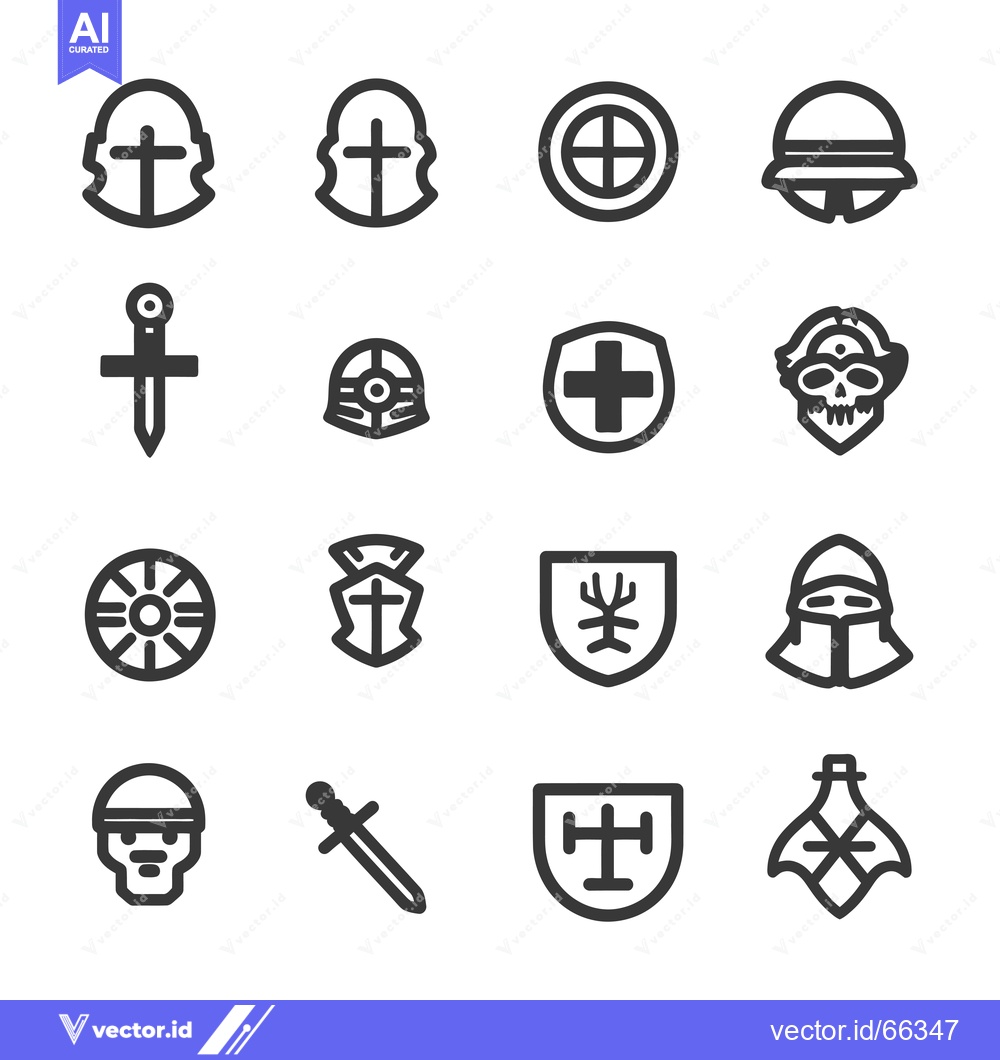 Premium Vector dari A Set of Black and White Medieval Knight Icons