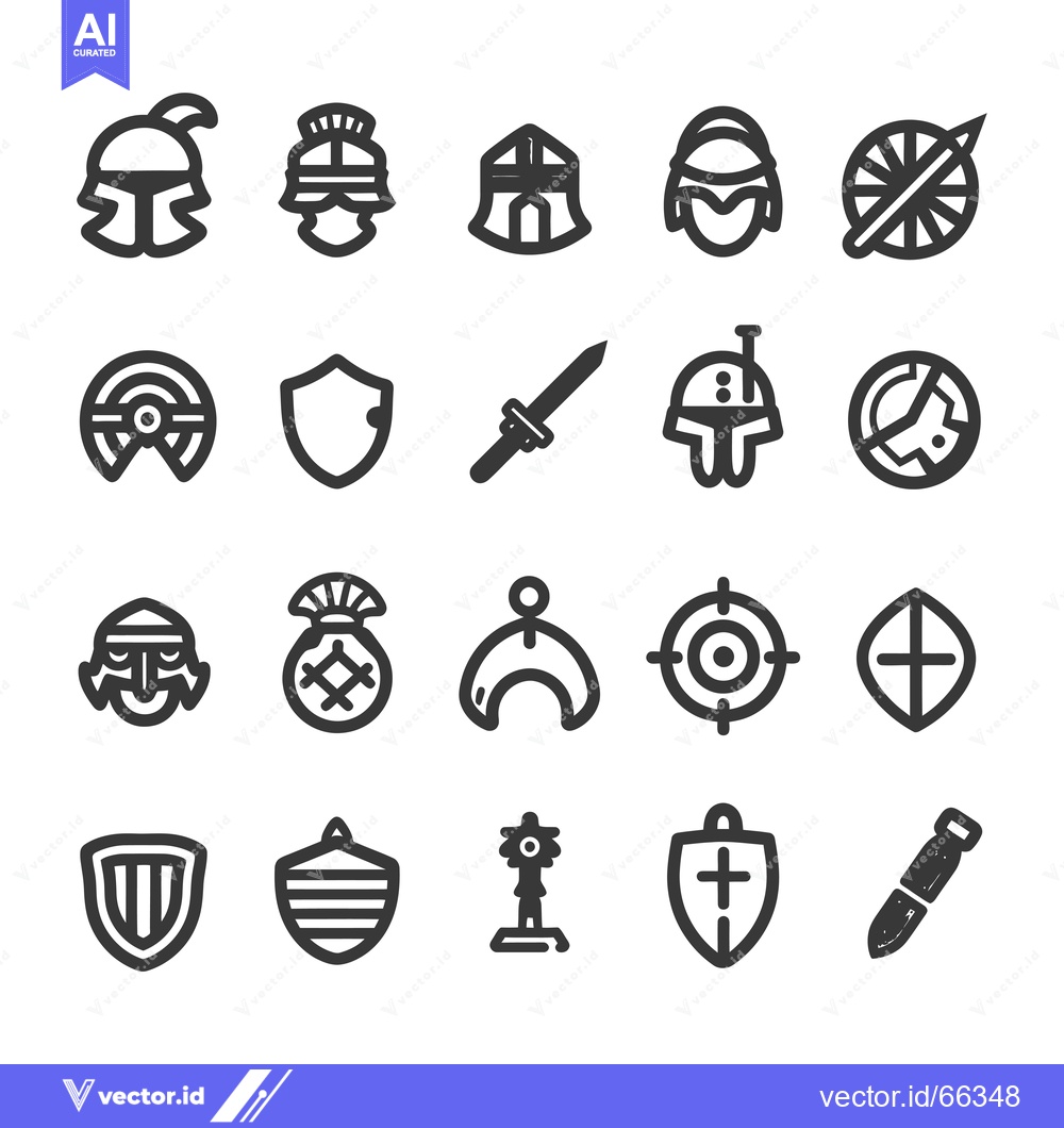 Premium Vector dari A Set of Black and White Medieval and Fantasy Warrior Icons