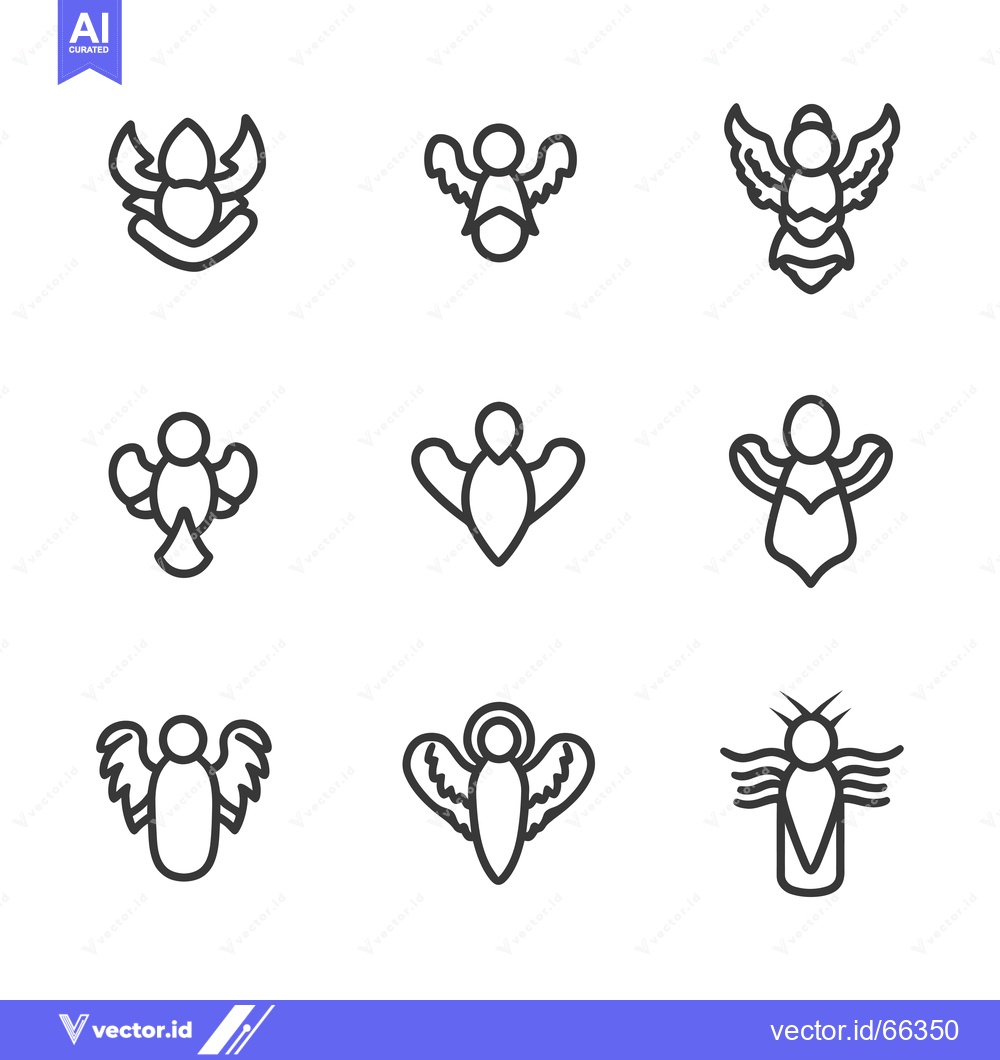 Premium Vector of Nine Simple Line Drawings of Angels with Wings
