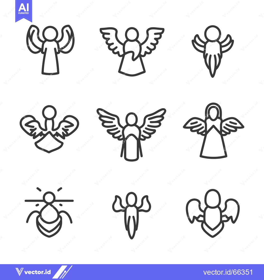 Premium Vector of A Set of Nine Line Drawings Depicting Angels with Wings