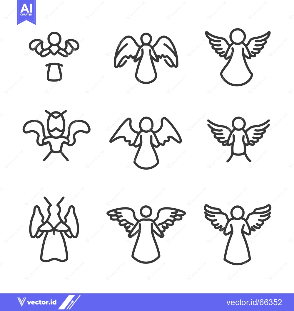 Premium Vector of A Set of Nine Line Drawings Depicting Angels with Varying Wing and Bod