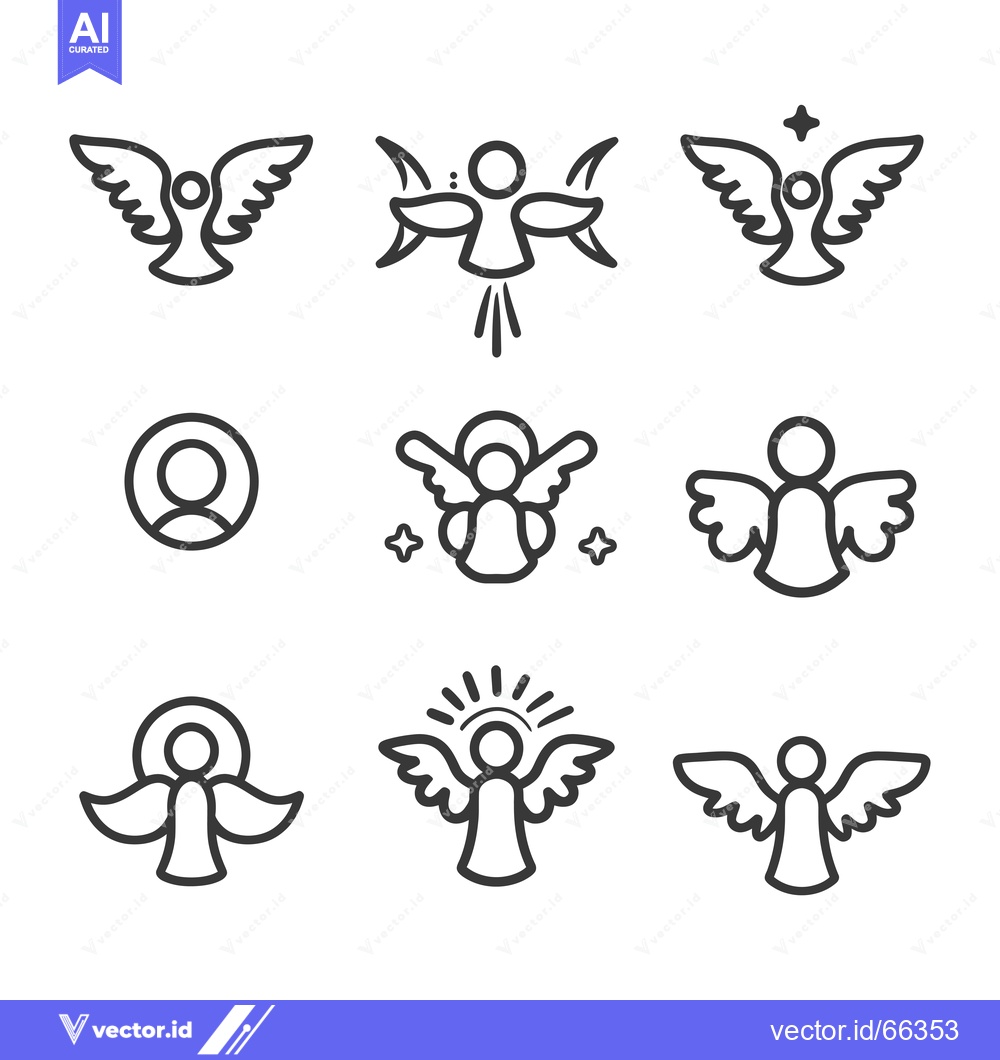 Premium Vector dari A Set of Nine Line Art Angel Icons