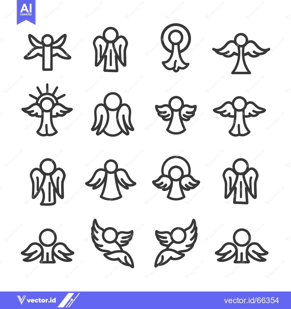 Premium Vector of A Collection of 16 Simple Line Drawings of Angels