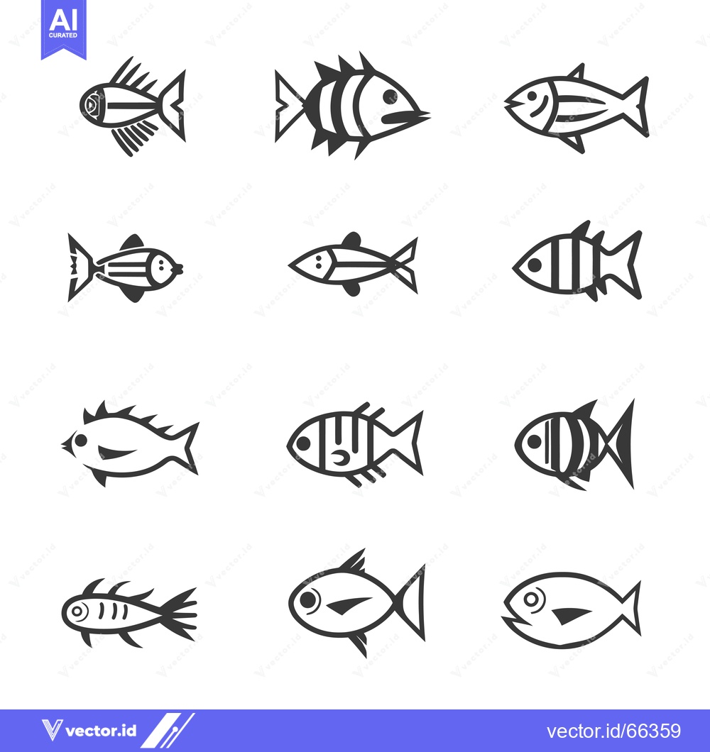 Premium Vector dari A Set of Nine Stylized Fish Illustrations