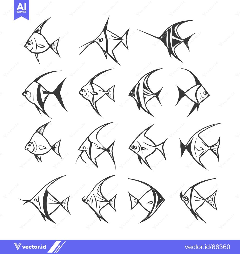 Premium Vector dari A Collection of Twelve Stylized Angelfish Illustrations
