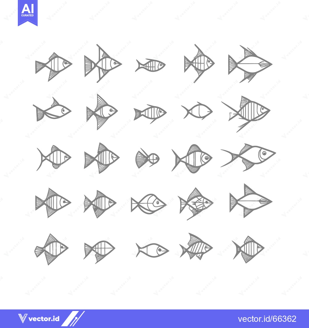 Premium Vector dari Collection of 20 Grey Outline Fish Illustrations