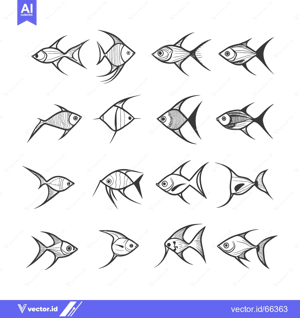 Premium Vector of Hand-Drawn Sketches of Angelfish in Various Poses