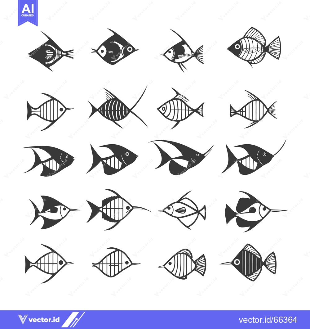 Premium Vector of Collection of Black and White Fish Illustrations
