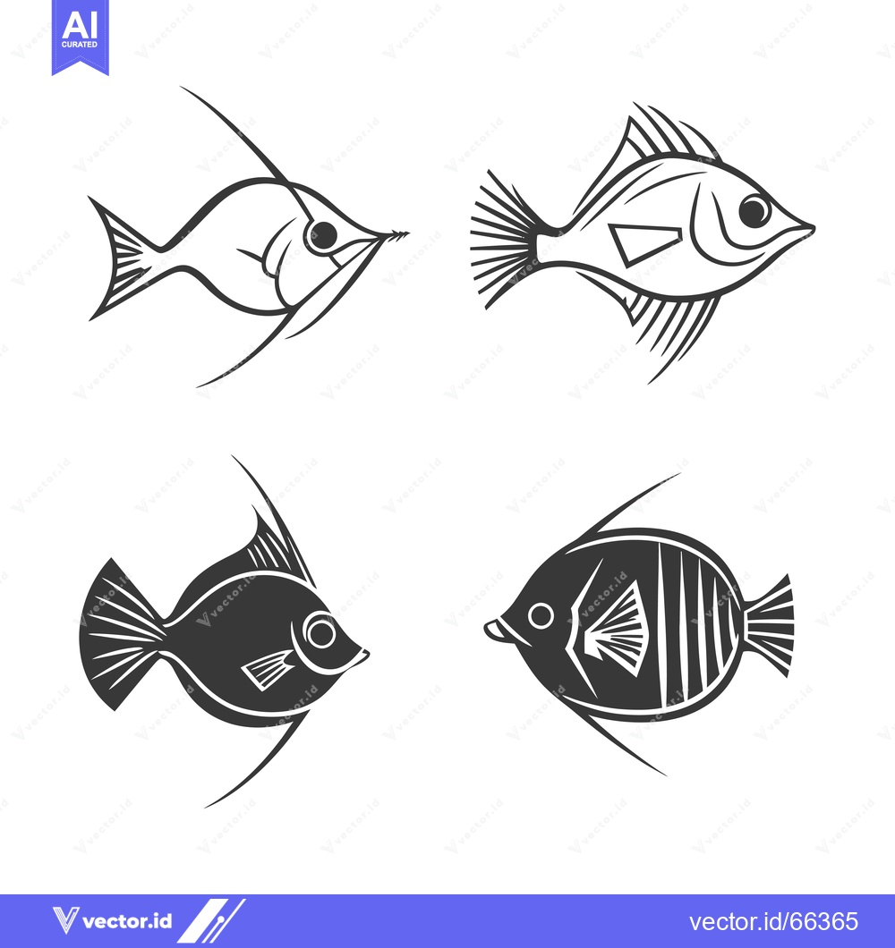 Premium Vector dari Four Stylized Black and White Fish Illustrations
