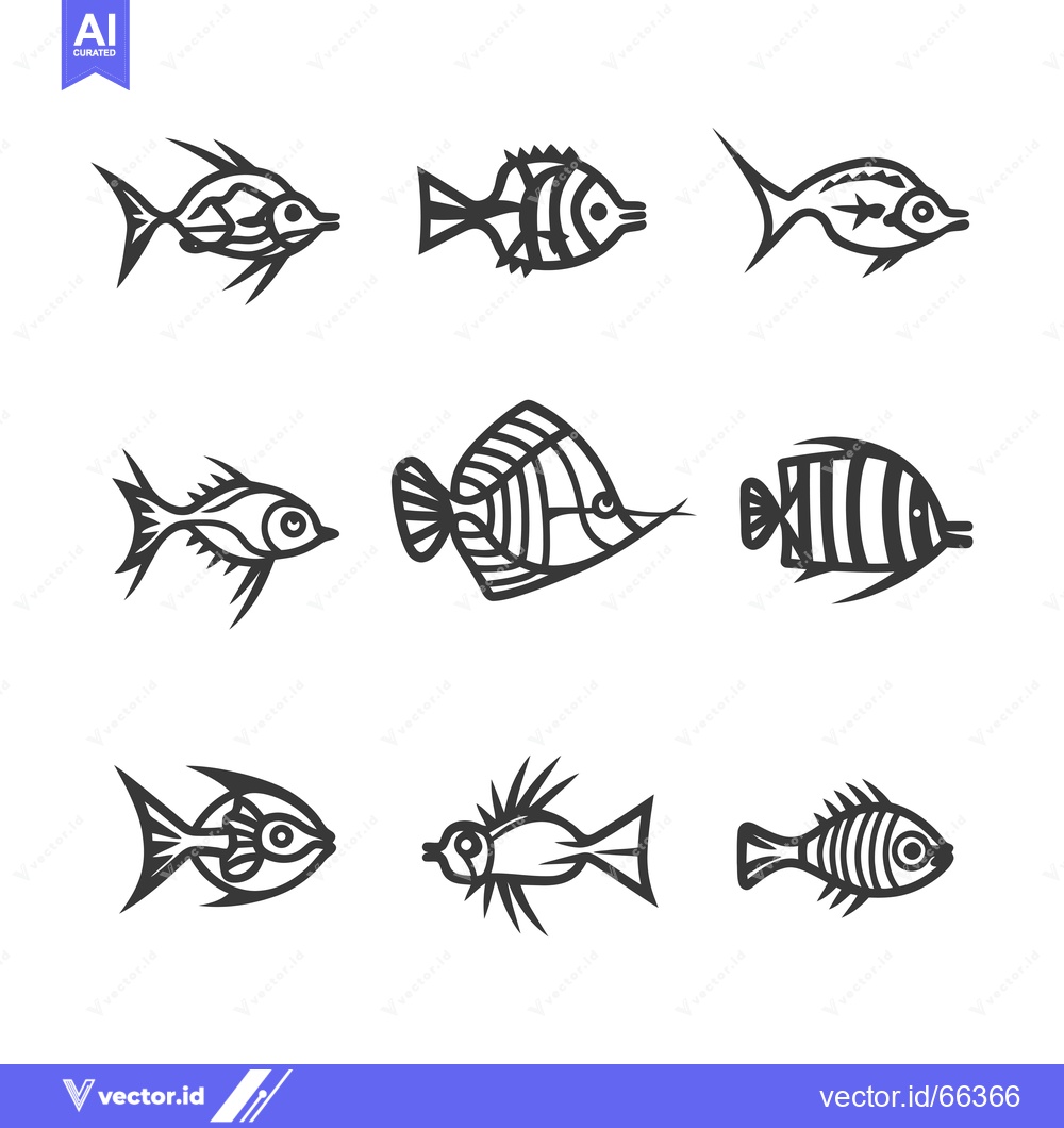 Premium Vector dari Nine Stylized Black and White Fish Illustrations