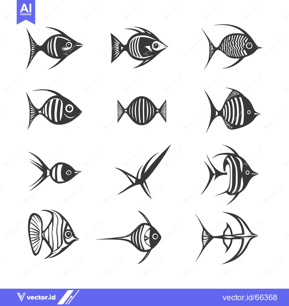 Premium Vector dari Collection of Stylized Black and White Fish Illustrations