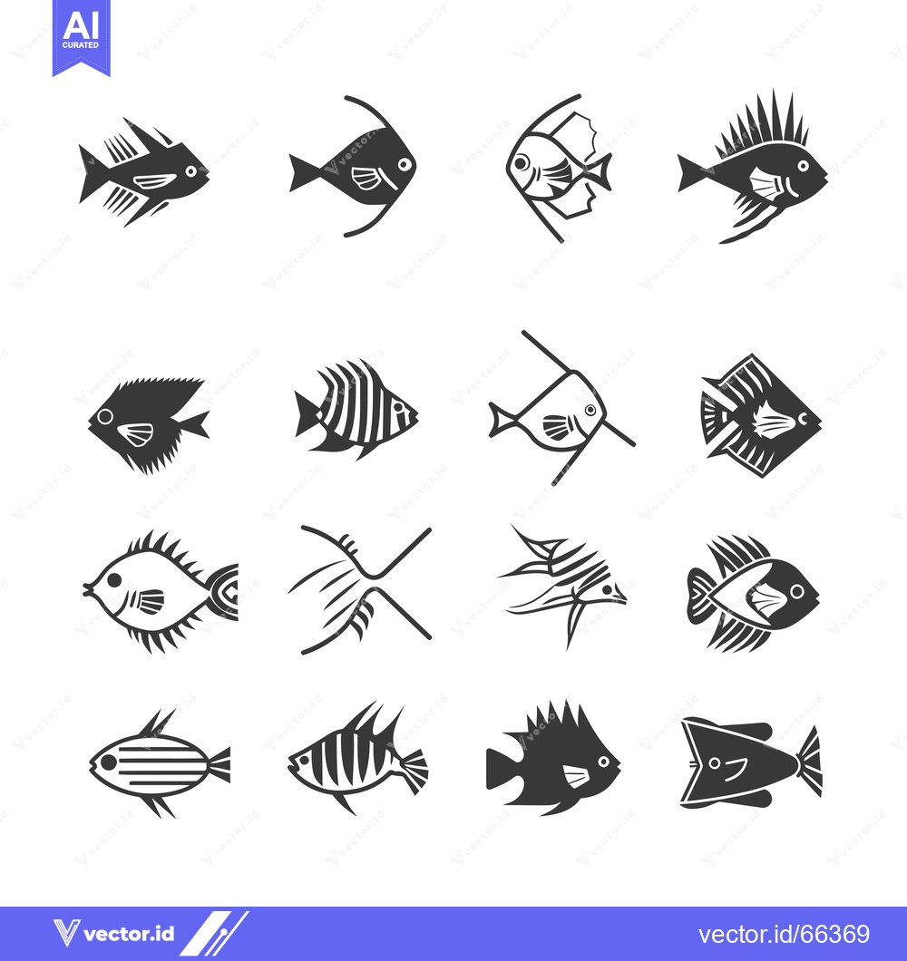 Premium Vector dari Collection of Black and White Fish Silhouettes