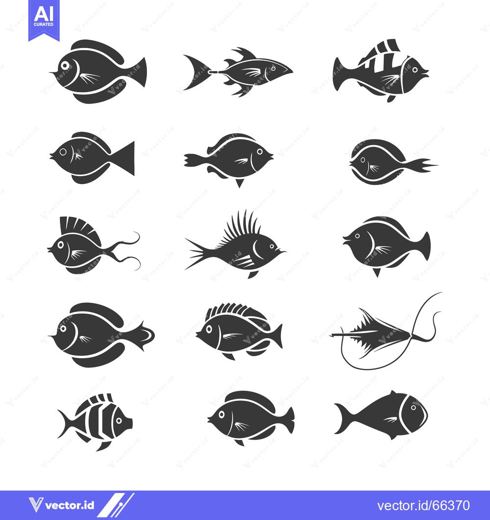 Premium Vector of Collection of Black and White Fish Silhouettes