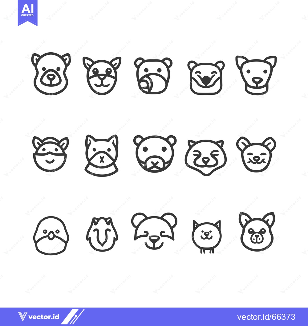 Premium Vector of A Collection of Cute Animal Face Line Icons