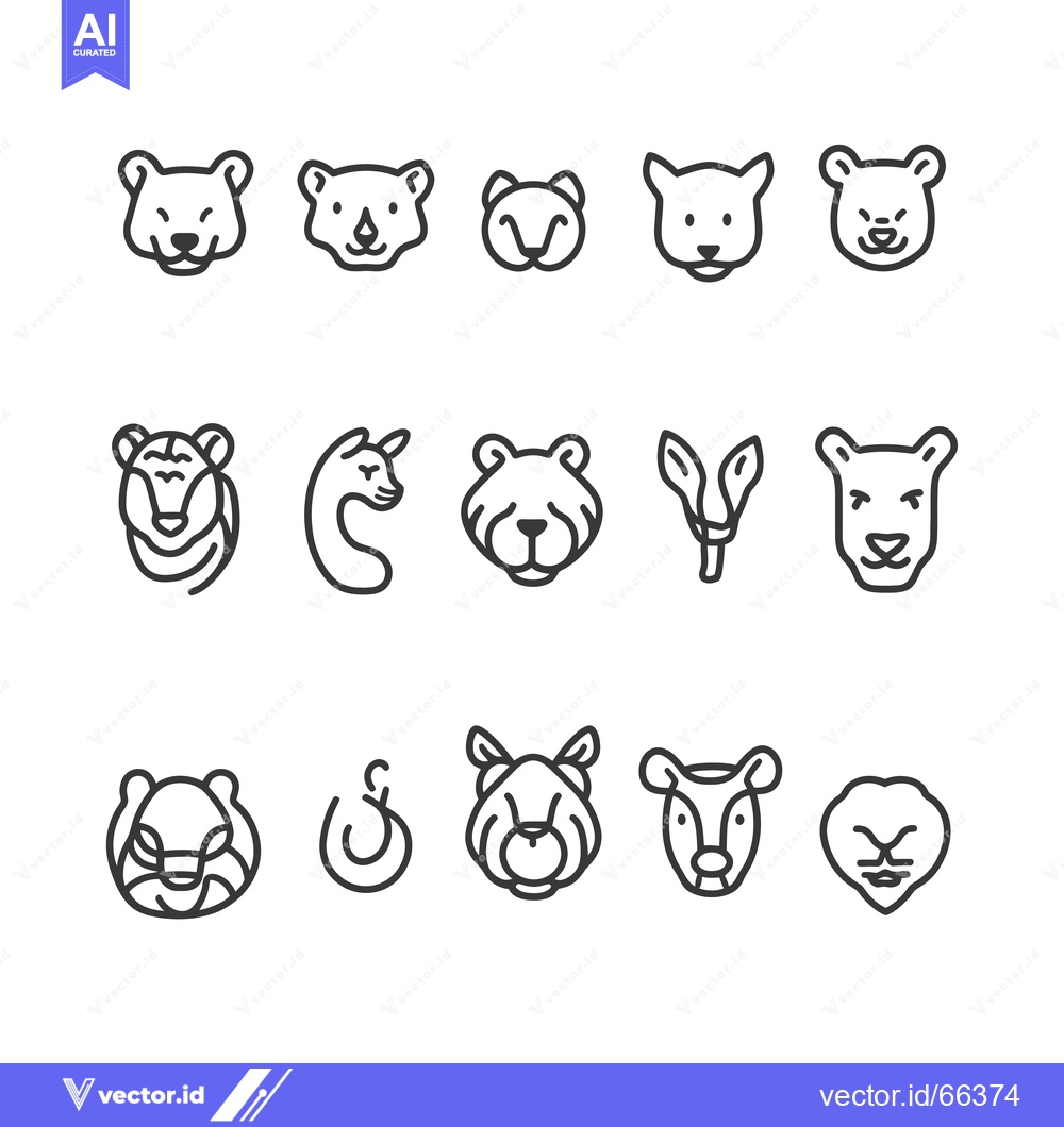 Premium Vector dari Set of 12 Different Animal Head Icons in Outline Style