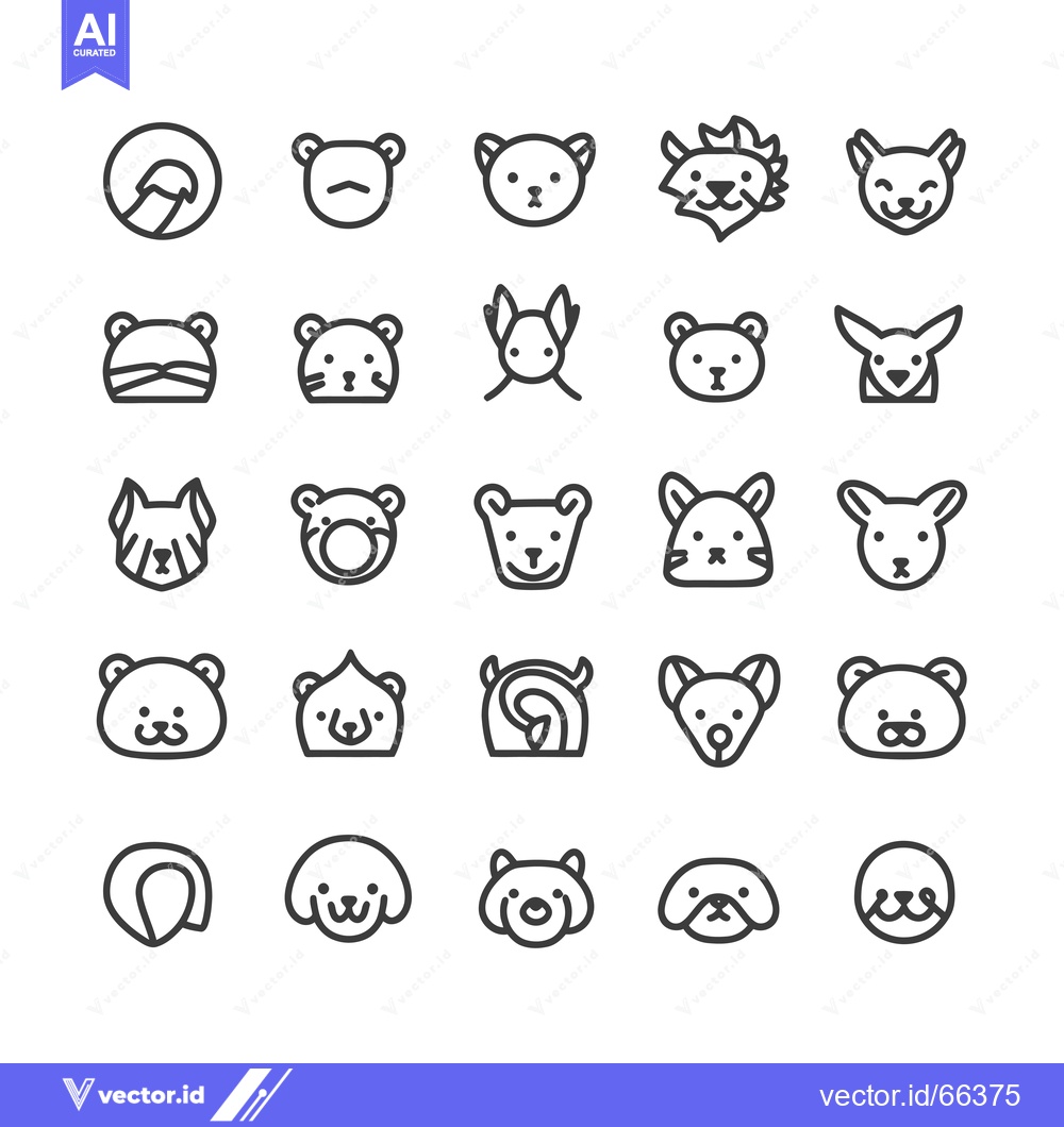 Premium Vector of Collection of Cute Animal Head Icons in Outline Style
