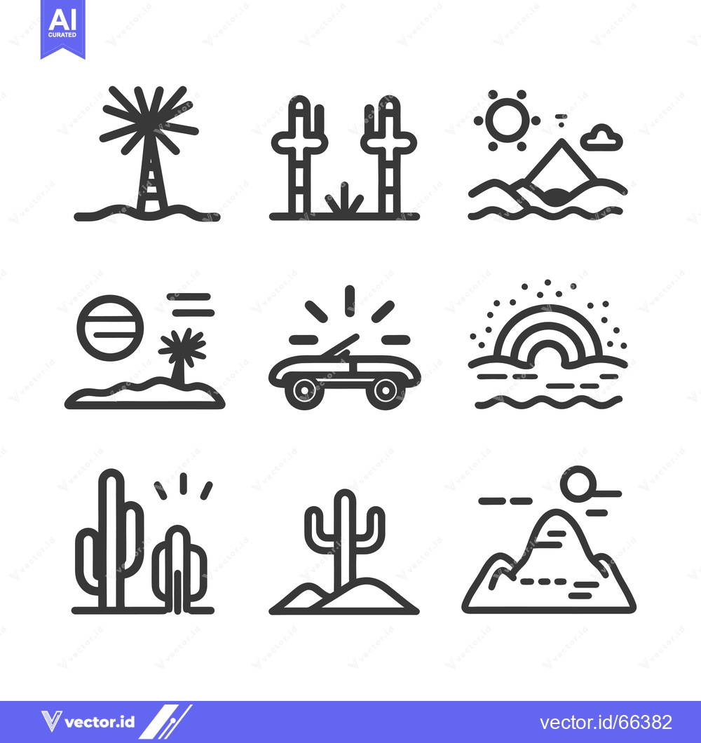 Premium Vector of Nine Simple Line Drawings of Desert Landscape Elements