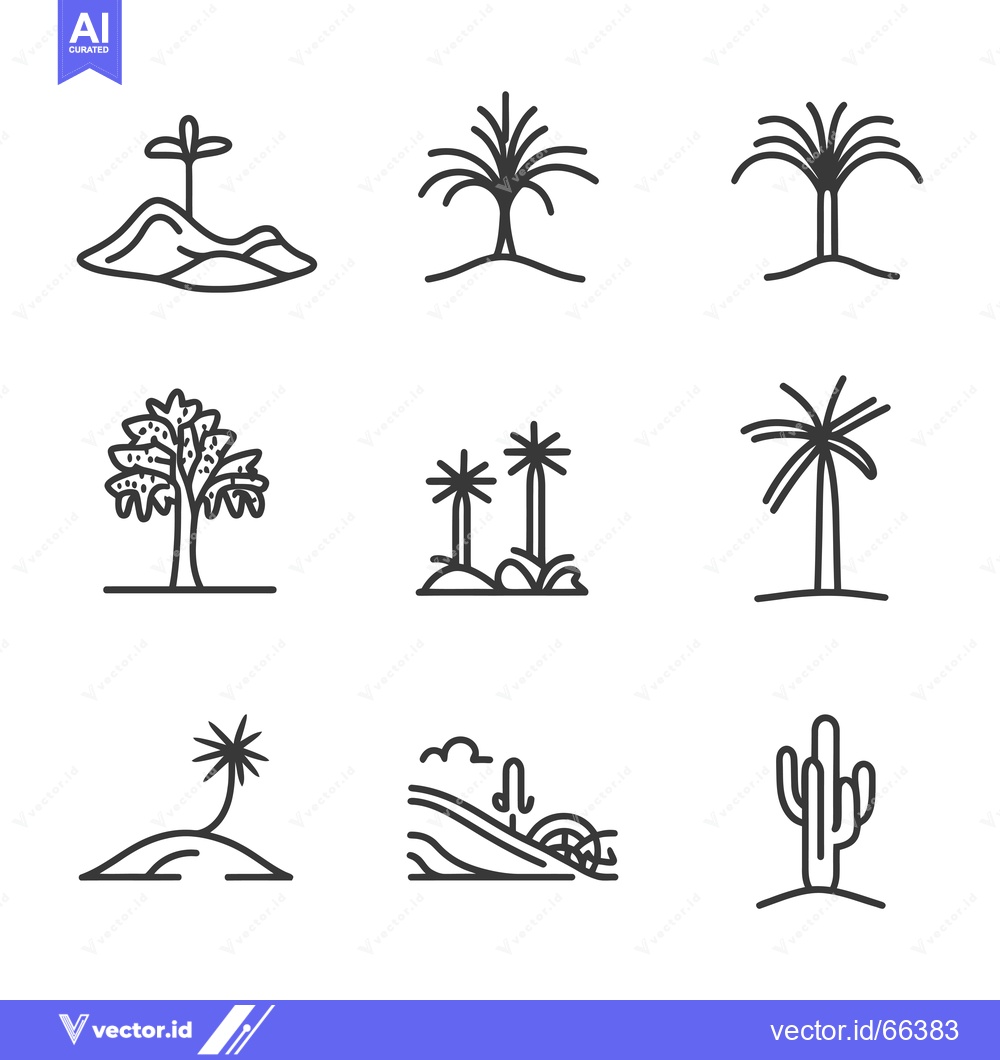 Premium Vector dari Line Drawings of Desert Plants and Landscapes