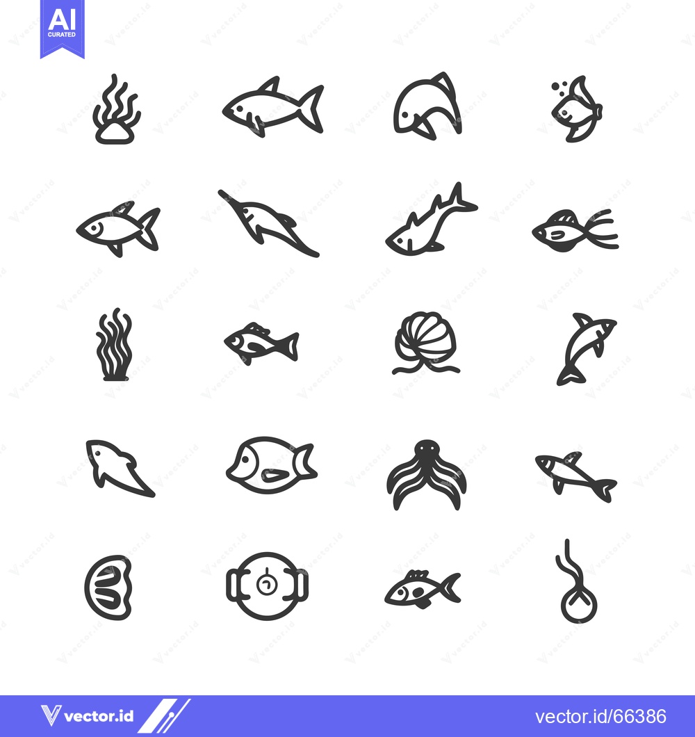 Premium Vector of Set of Black and White Line Drawings of Sea Creatures