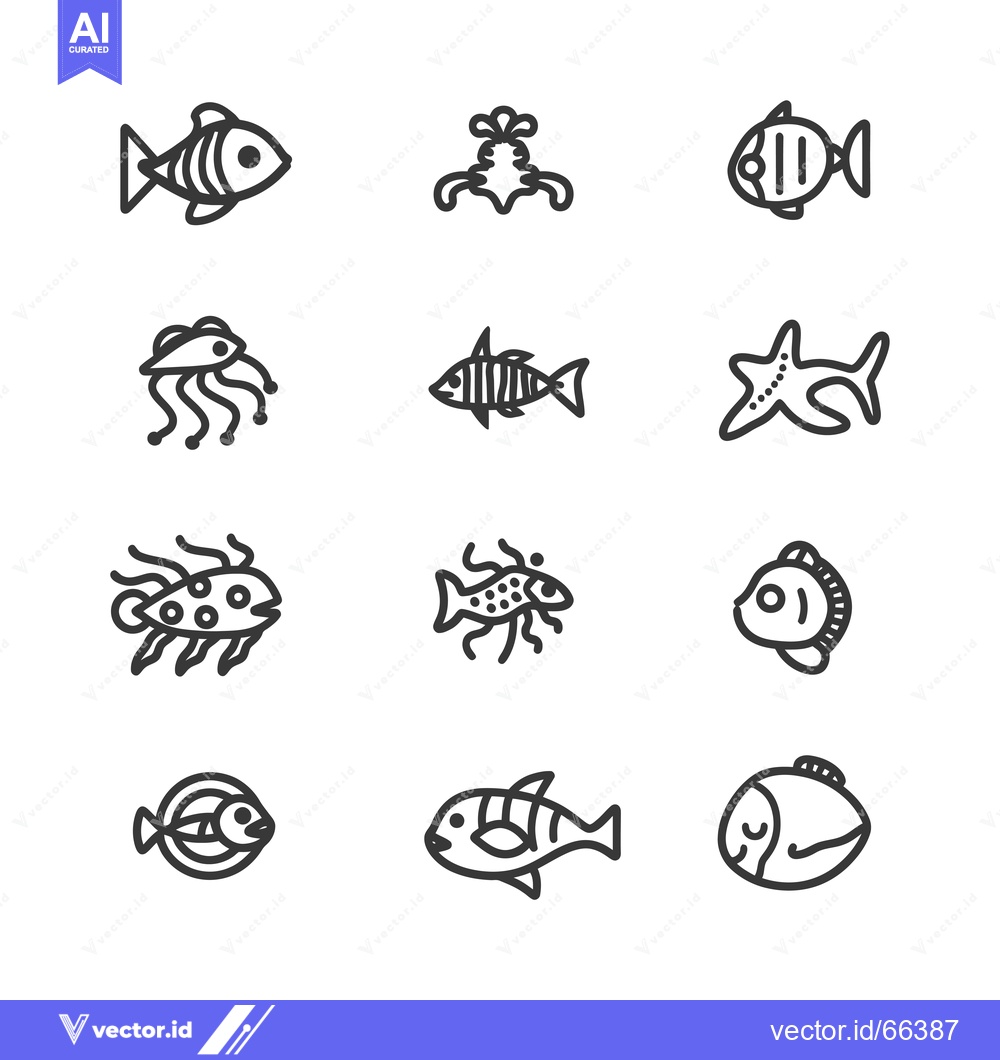 Premium Vector dari Set of Line Art Fish Illustrations