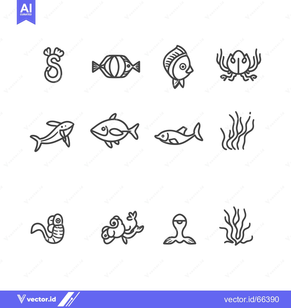 Premium Vector of Line Art Illustrations of Sea Creatures and Coral