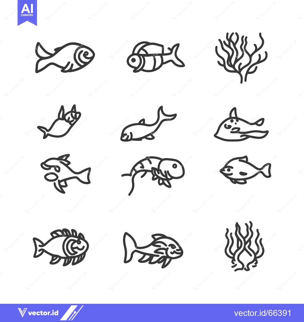 Premium Vector dari Hand-Drawn Line Art of Various Fish and Seaweed