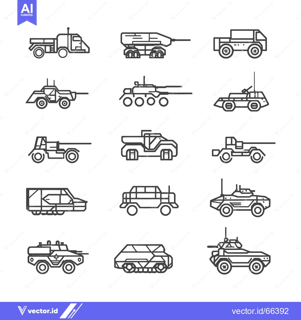 Premium Vector dari A Collection of Military Vehicles Illustrated in Black and White Line