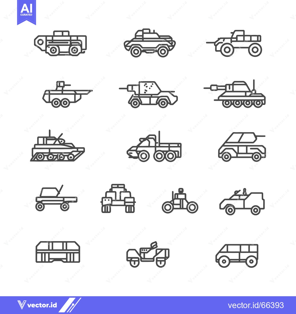 Premium Vector of Collection of Military and Utility Vehicle Line Icons