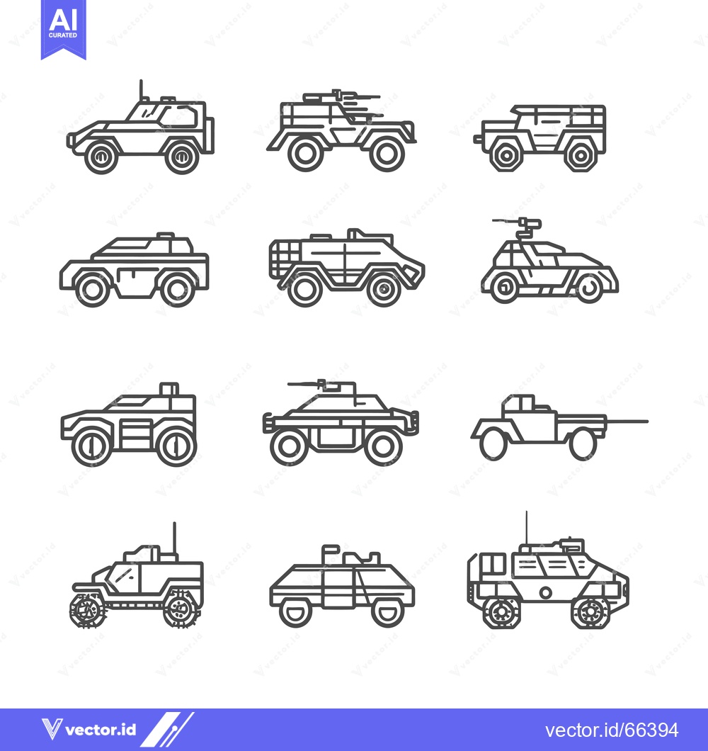Premium Vector of Line Art Illustrations of Various Military Vehicles