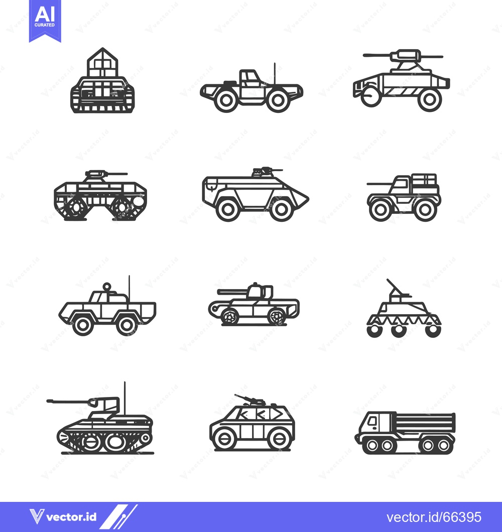 Premium Vector dari Set of Military Vehicles Outline Icons