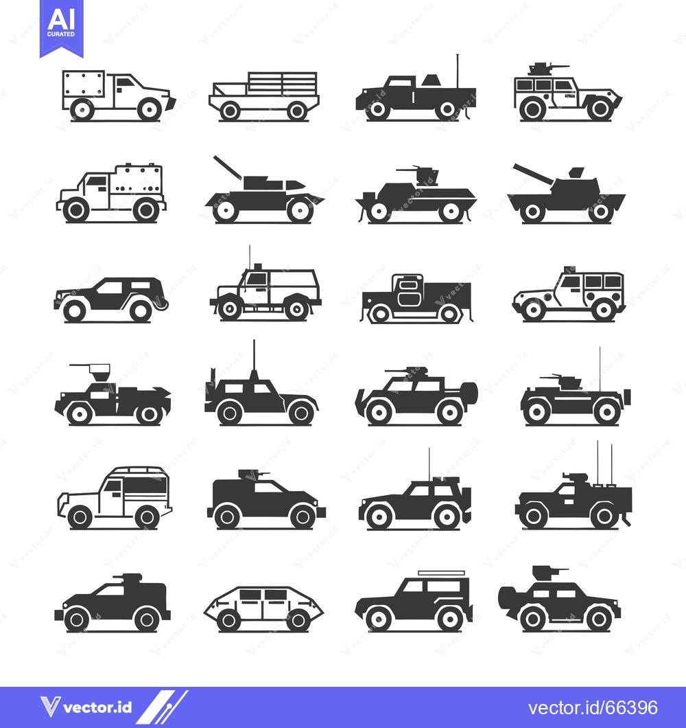 Premium Vector of Collection of Military and Armored Vehicles Silhouettes