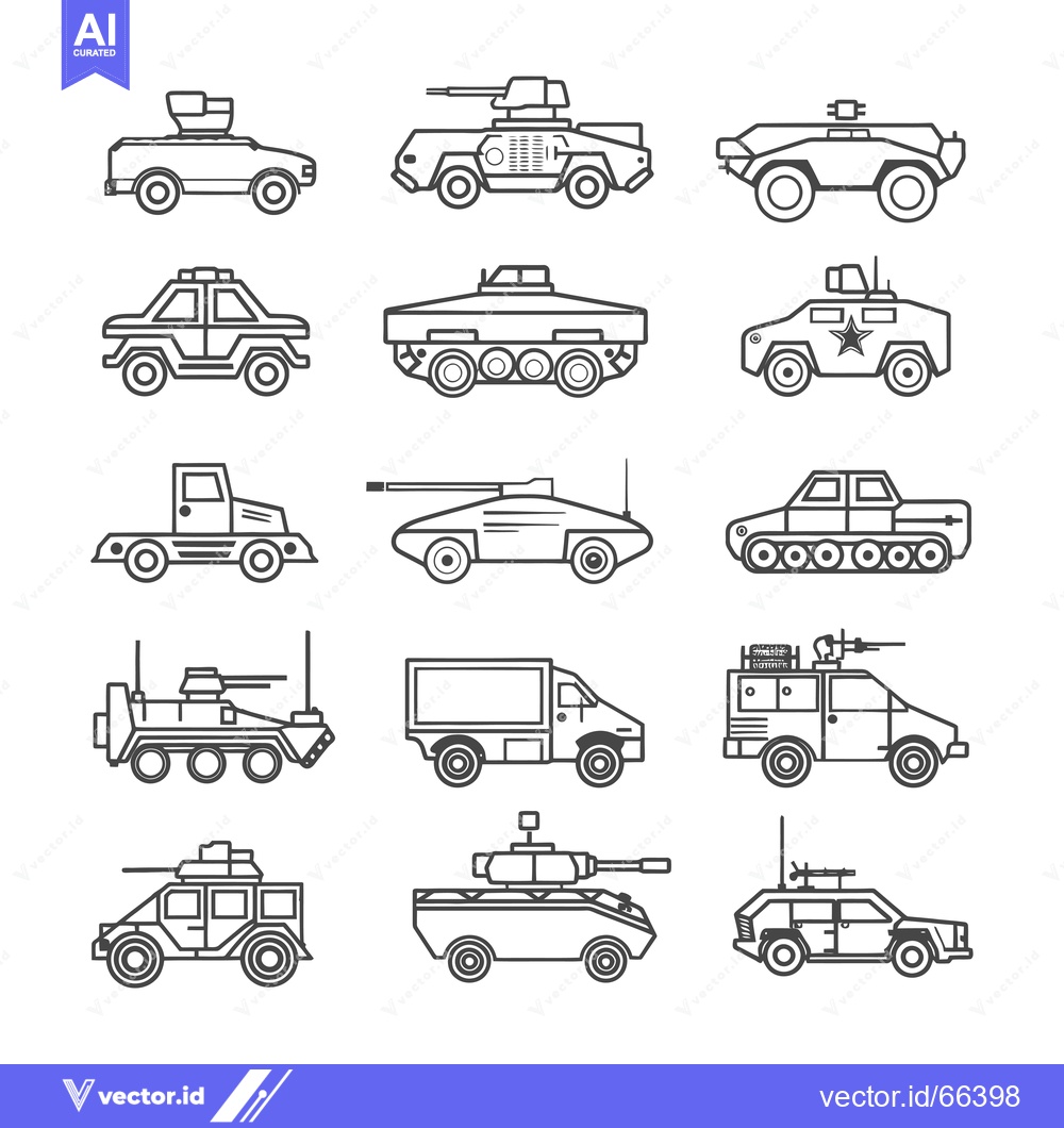 Premium Vector dari Collection of Military Vehicles Line Art Icons