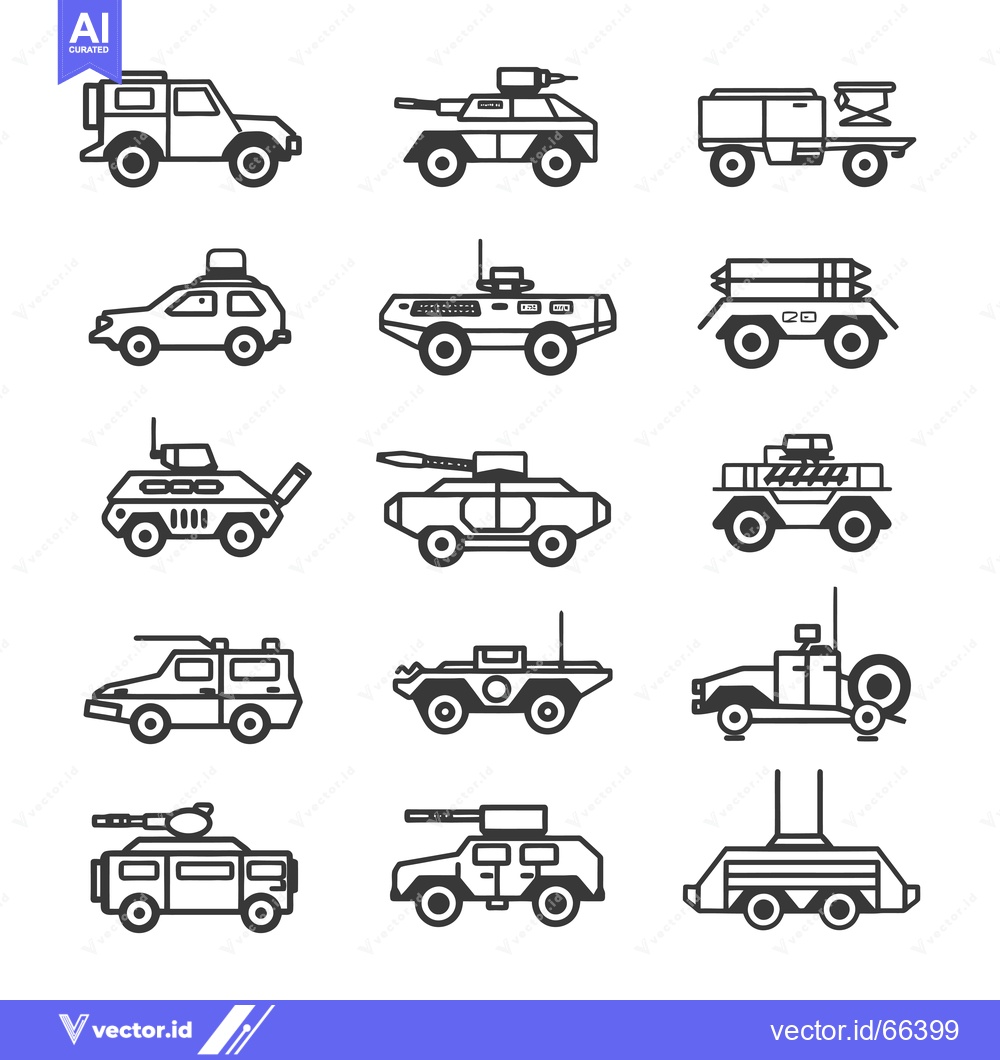 Premium Vector of A Collection of Military Vehicles in Line Art Style