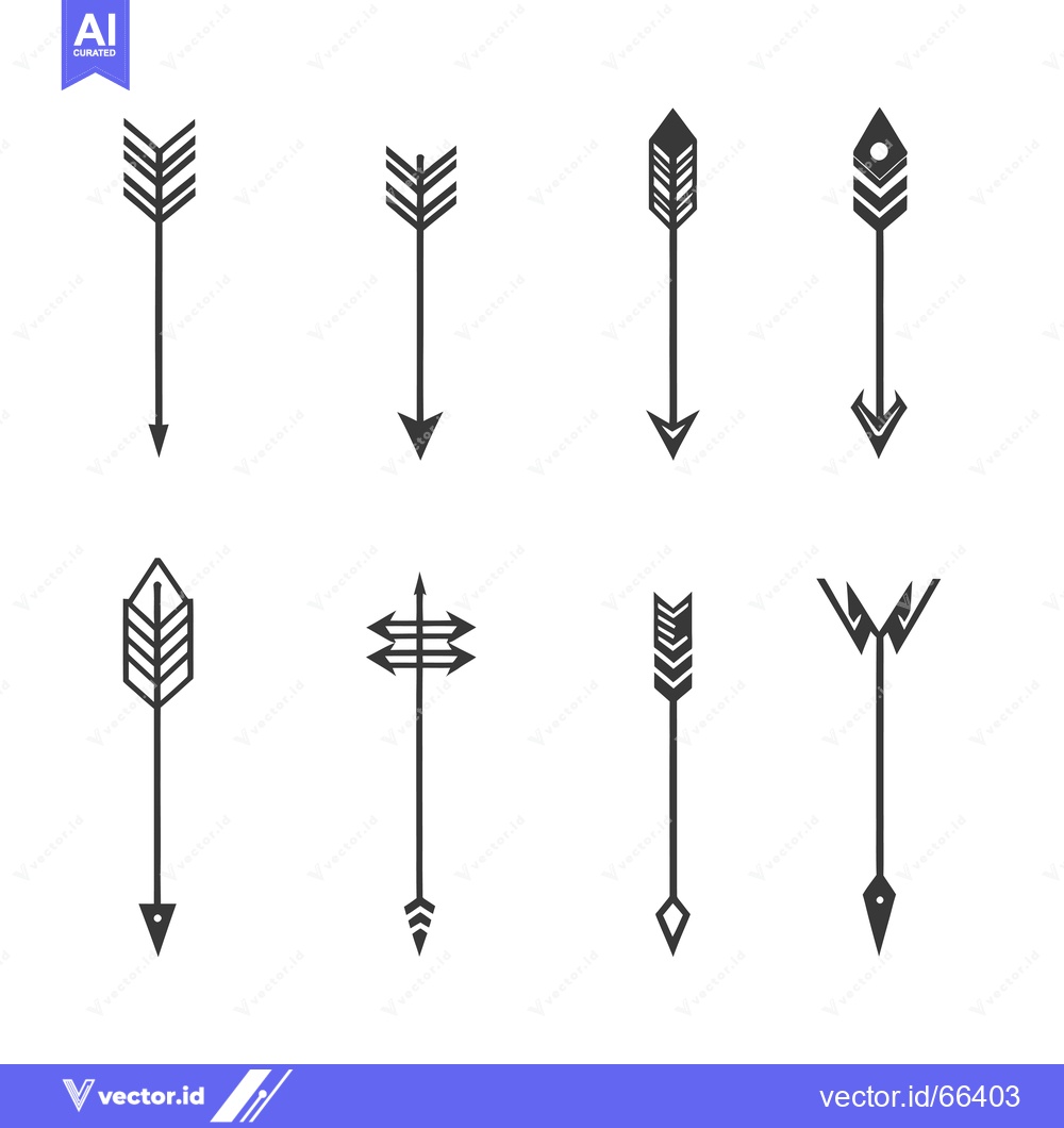 Premium Vector dari Set of Eight Black Arrow Icons with Geometric Designs