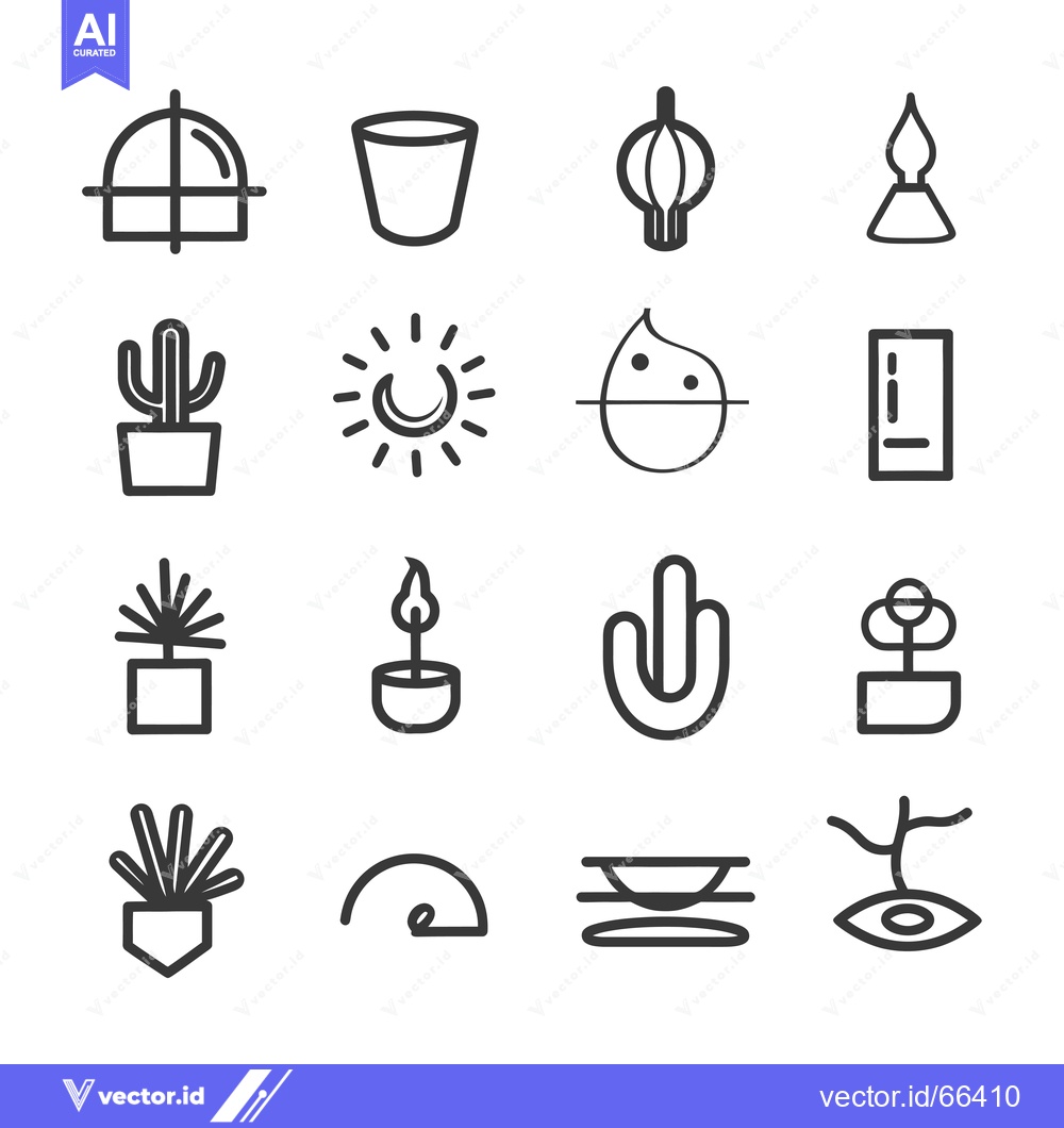 Premium Vector dari Set of Sixteen Line Art Plant Icons