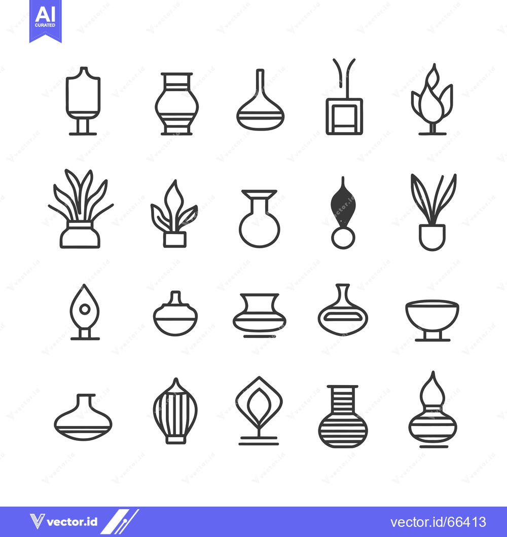 Premium Vector dari A Collection of Line Drawings Depicting Various Vases and Plants