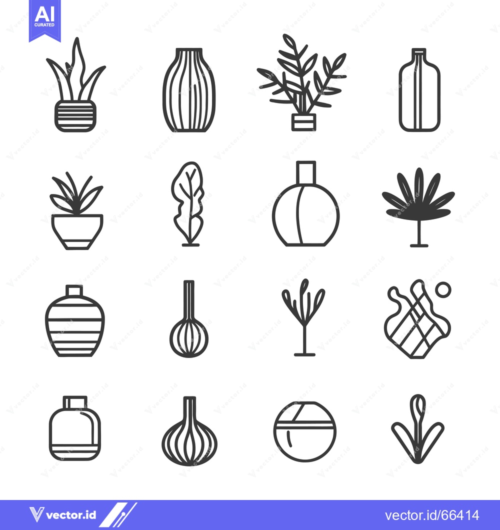Premium Vector dari Line Art Icons of Plants, Vases, and Bottles