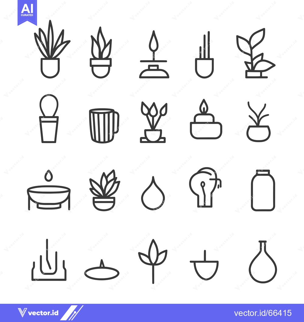 Premium Vector dari Collection of 20 Line Icons of Potted Plants, Candles, and Other Objec
