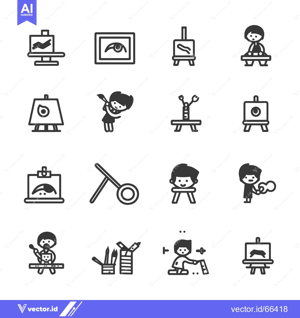 Premium Vector dari Set of 12 Line Icons Related to Painting and Artist