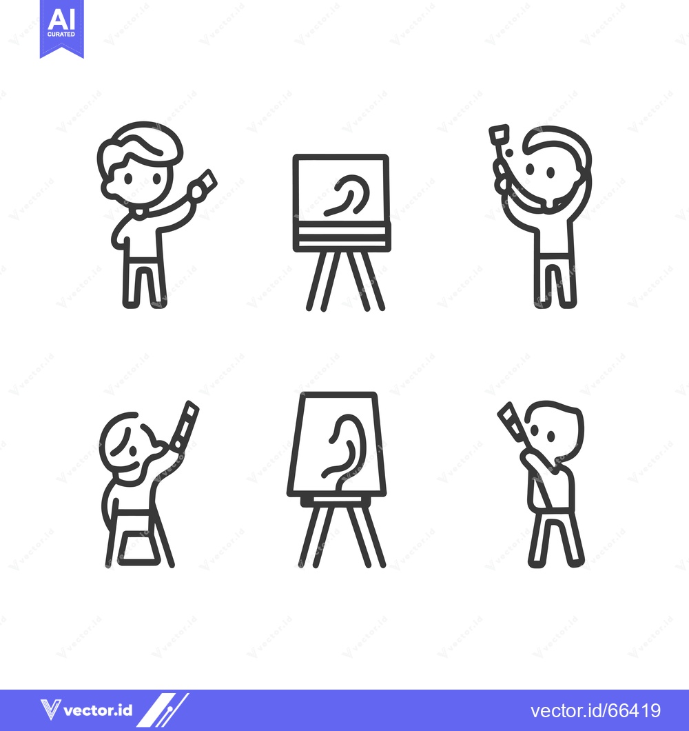 Premium Vector of Set of Line Art Illustrations of People Painting on Canvases