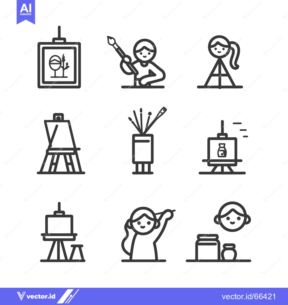 Premium Vector dari Set of Line Icons Related to Painting and Artists