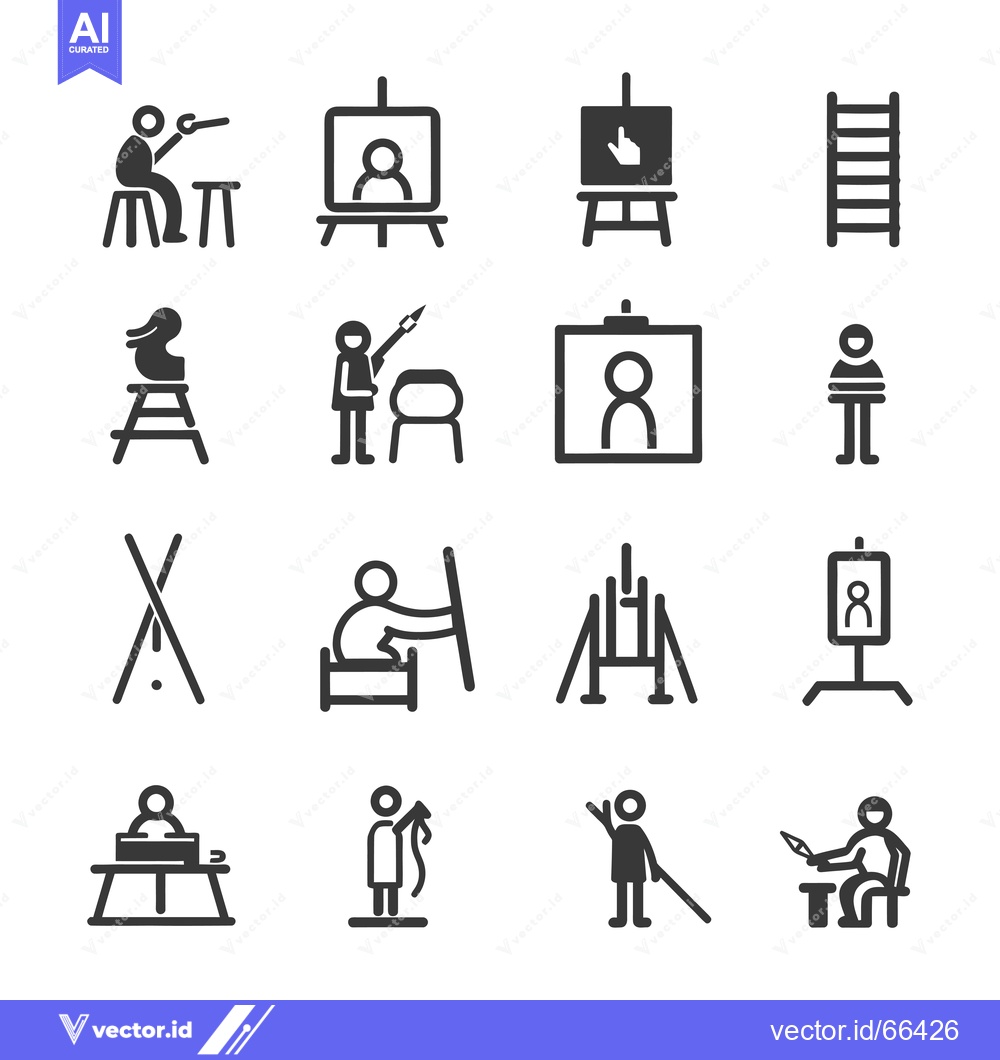 Premium Vector dari Set of Artist Icons with Different Poses and Tools
