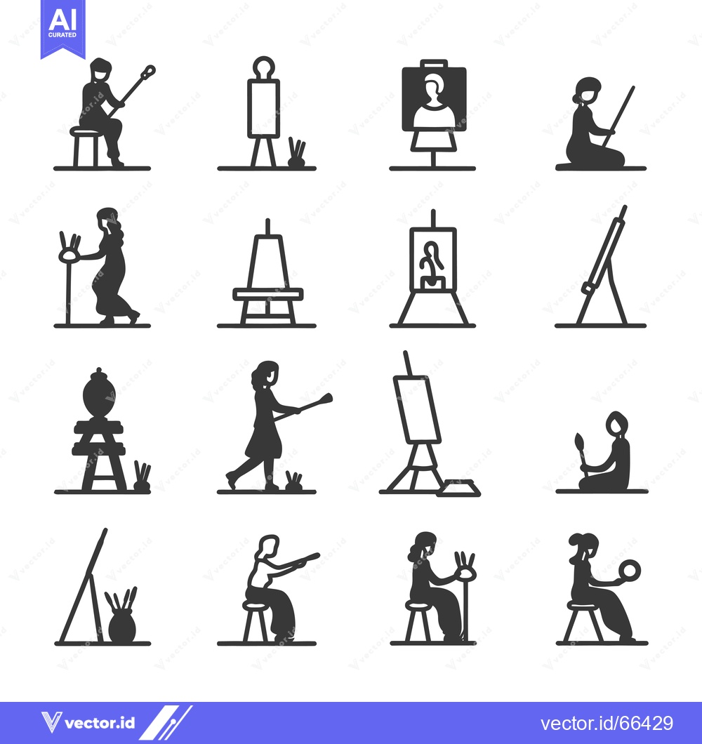Premium Vector of A Set of Icons Depicting Various Artists Painting