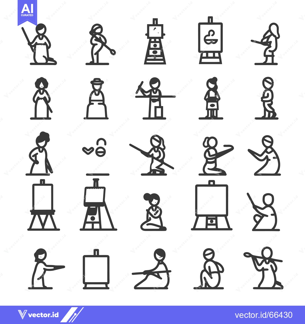 Premium Vector dari Set of Linear Icons Depicting Individuals Engaging in Artistic Activit