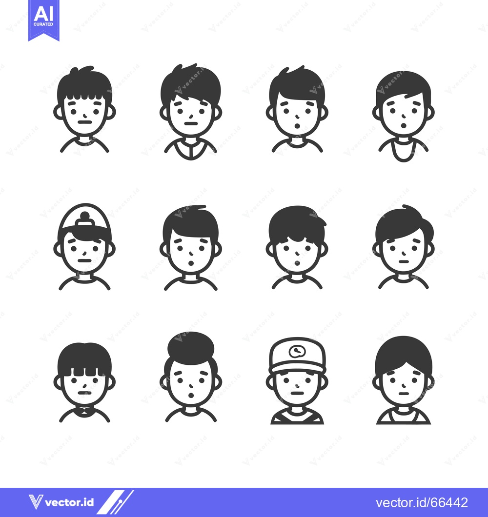Premium Vector of Twelve Black and White Line Drawings of Boy Icons