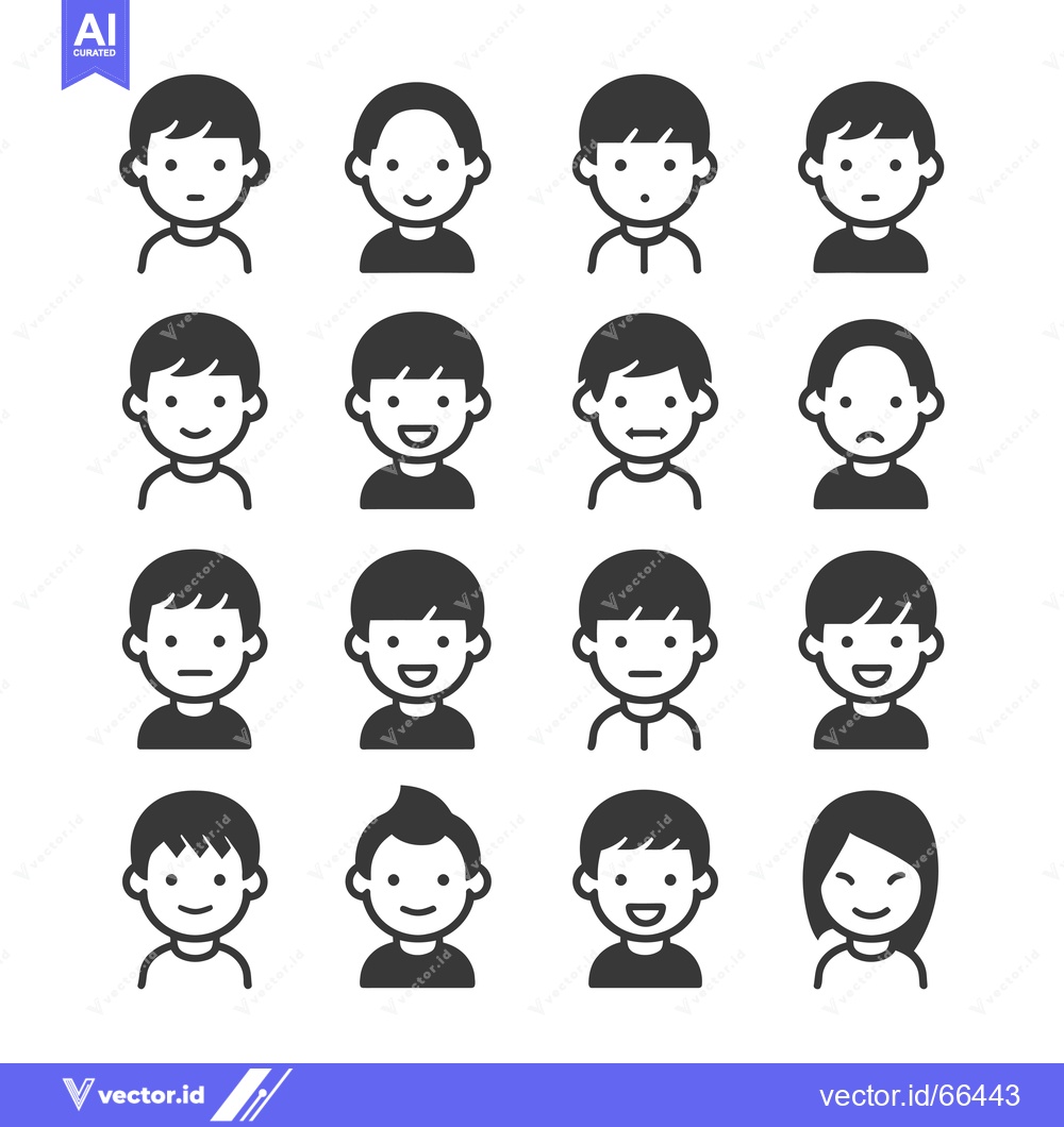 Premium Vector of A Set of Simple Black and White Cartoon Profile Icons Depicting Differ