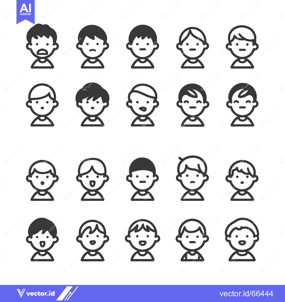 Premium Vector of Set of 20 Boy Icons with Different Hairstyles and Expressions